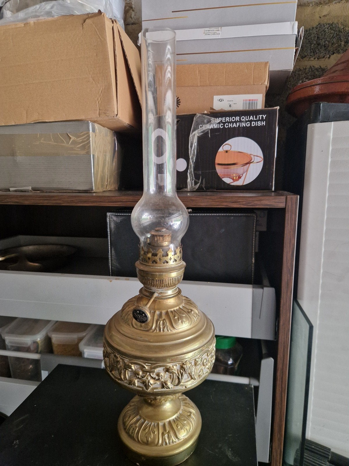 Prachtige Matador 15 lamp - massief messing - collectie, Ophalen, Glas, Olielamp, Vintage