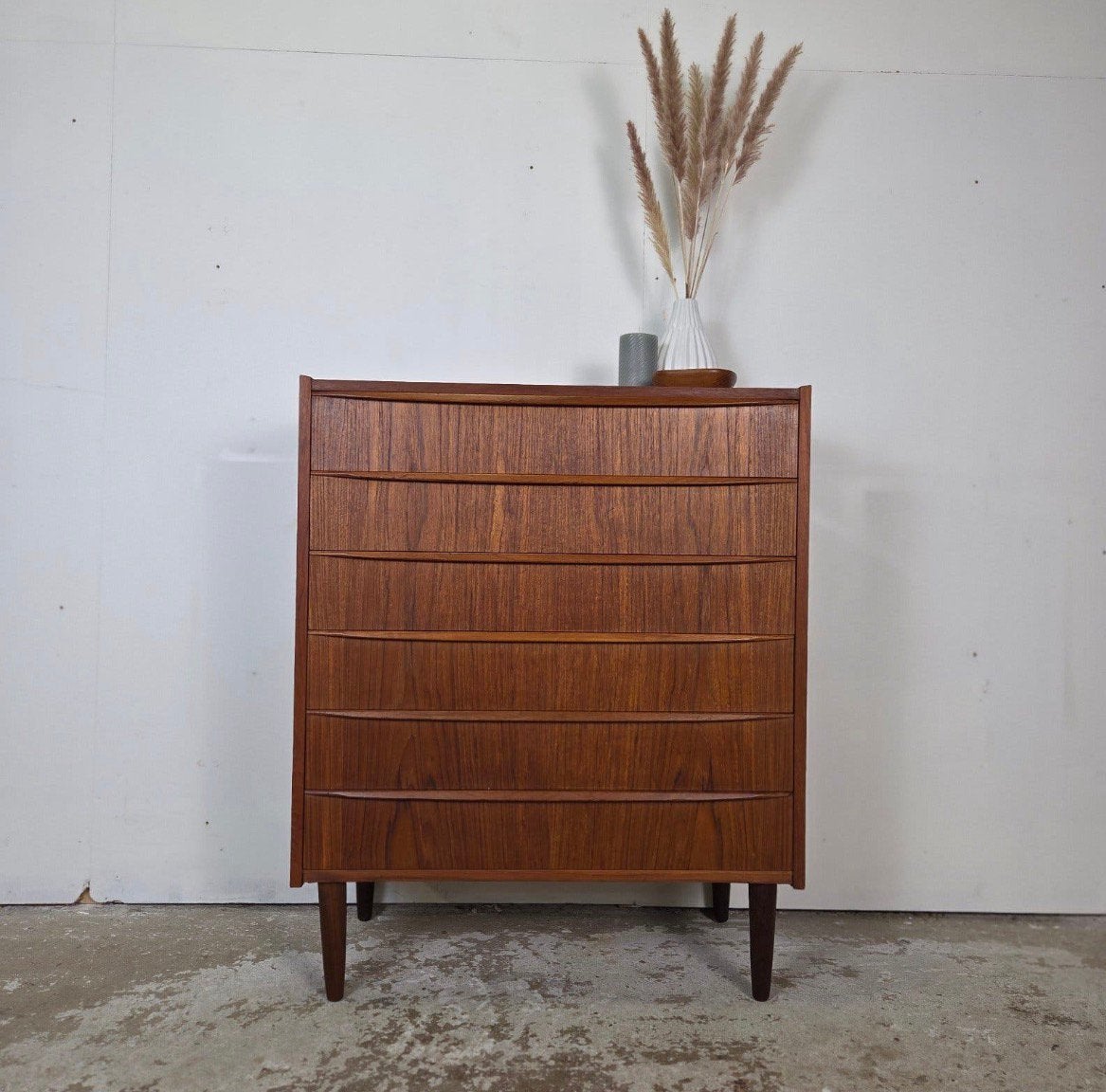 Vintage Deens ladekast, teak jaren 60 Scandinavisch, Ophalen, Kast, Voetruimte, 90 tot 105 cm