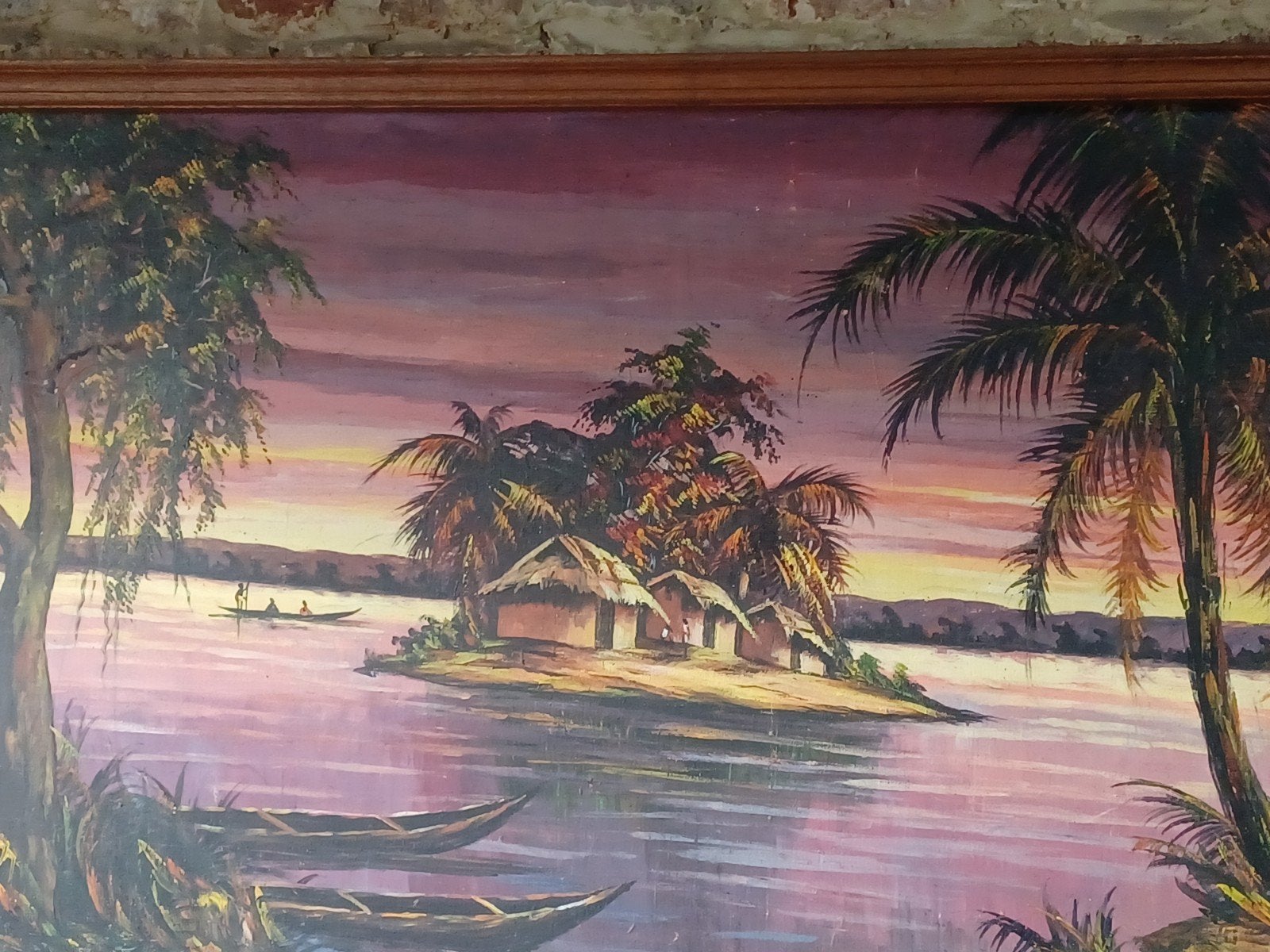 tableau africain peinture sur bois congo 1969, Antiquités & Art, Enlèvement, Daté