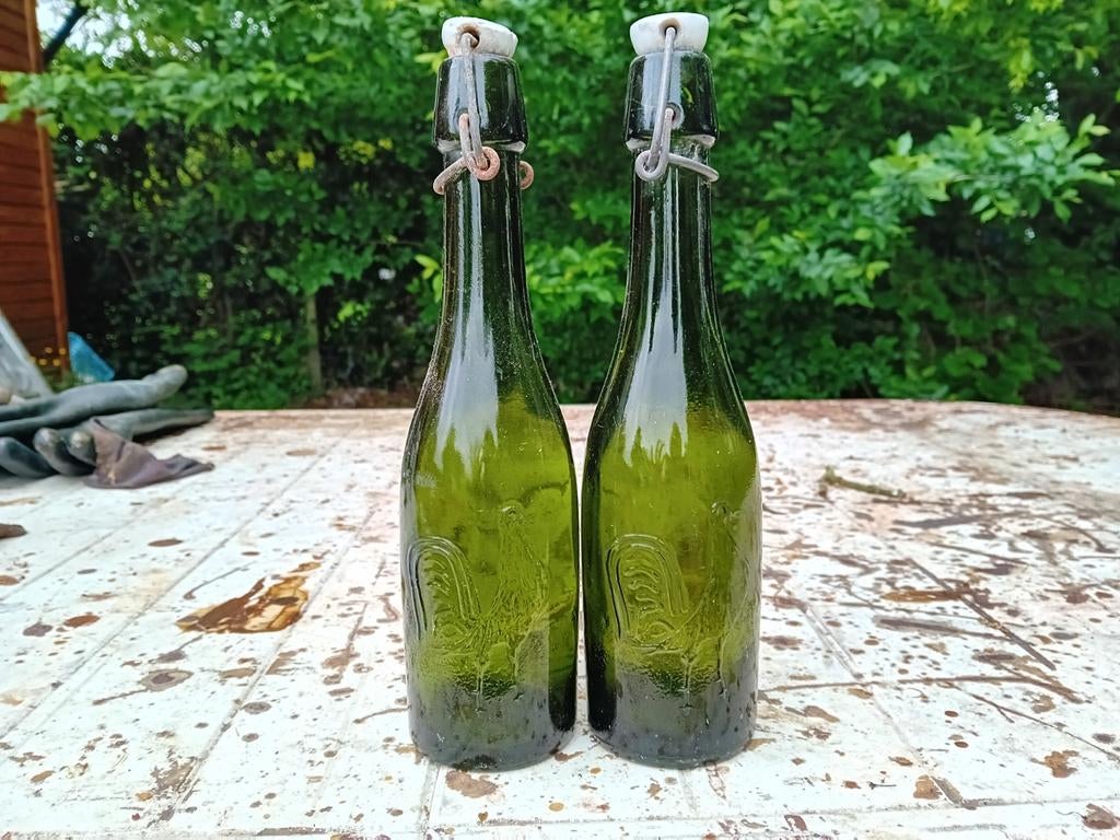 Oude vintage bierflessen haan / kip brouwerij Koekelberg, Ophalen of Verzenden