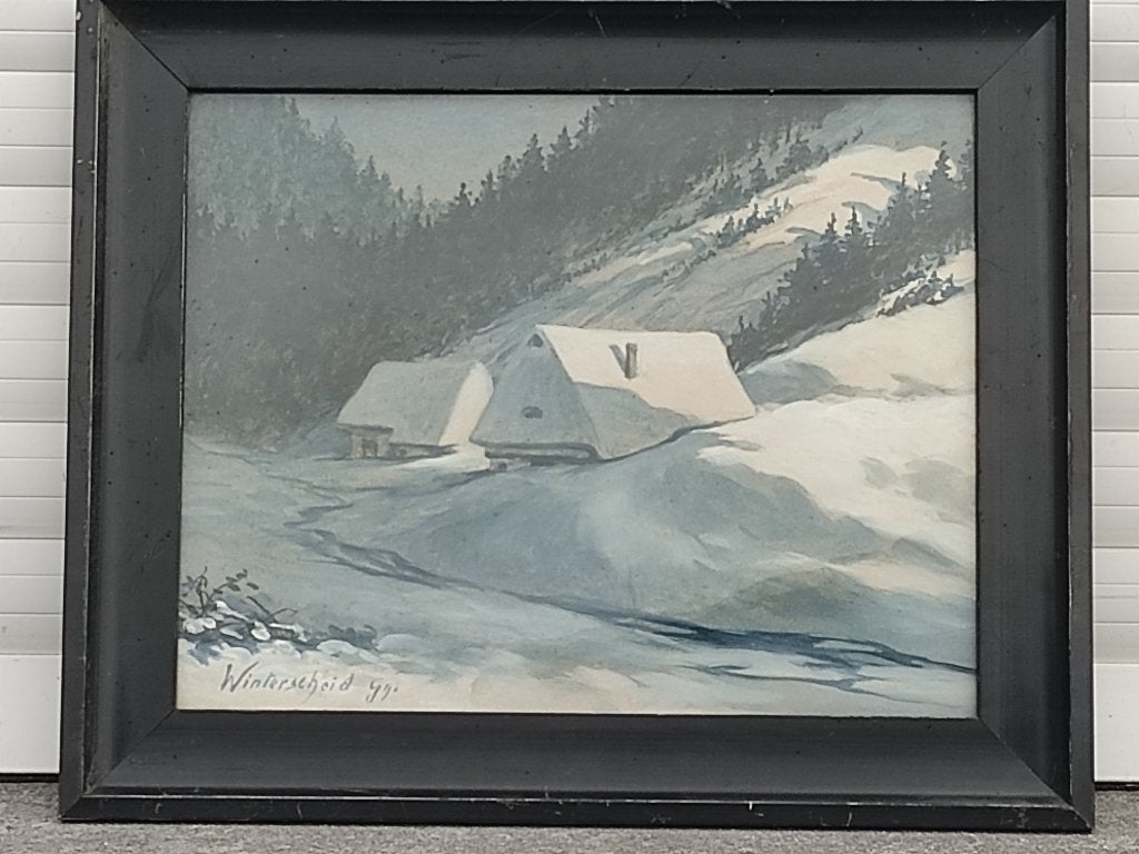aquarelle paysage enneige signe winterschied, Enlèvement ou Envoi, Aquarelle, Paysage