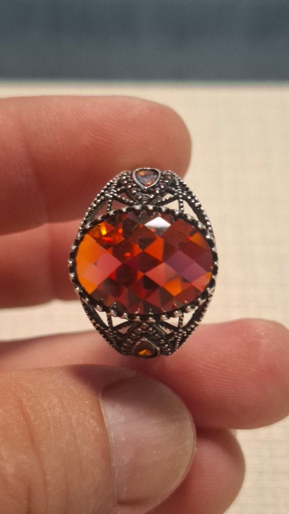 Zilveren Herenring 925 met Rode Steen - Vintage Stijl, Neuf, Enlèvement ou Envoi, Avec pierre précieuse, Argent