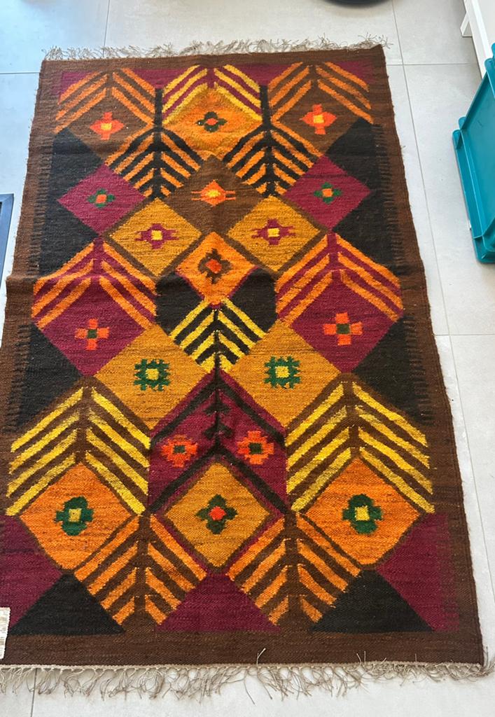 Origineel vintage wollen wandtapijt met label, Ophalen