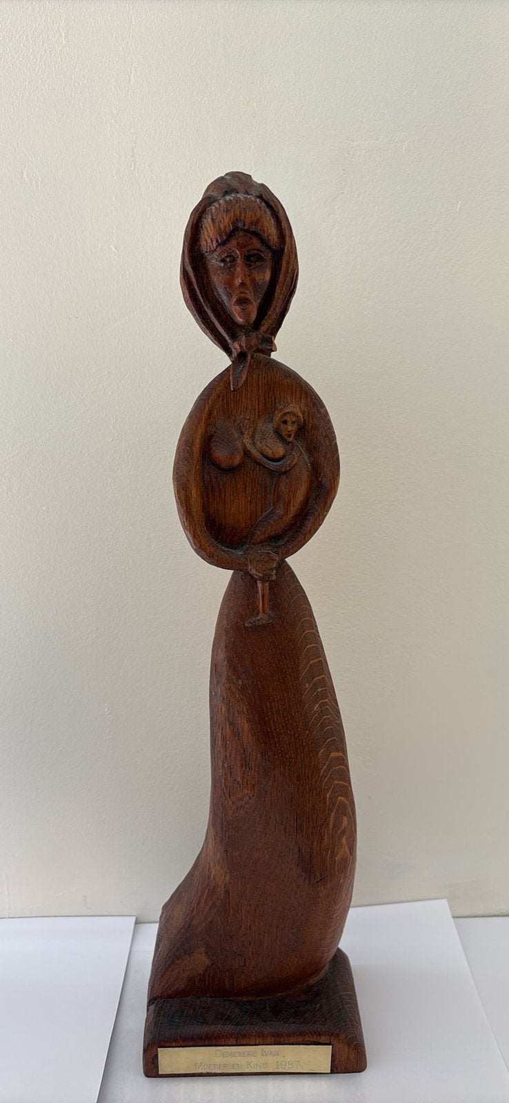 Grande Sculpture Vintage en Bois Massif  - Ivan Demeyere, Ophalen of Verzenden, Hout