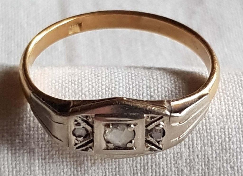 Bague des années 1920, diamant de 18 carats., Bijoux, Sacs & Beauté, Bijoux anciens, Enlèvement ou Envoi, Or, Bague, Avec pierre précieuse