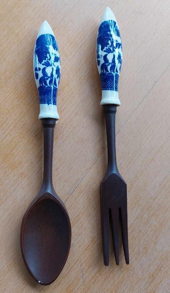 couvert à salade bois et faîence, Enlèvement, Utilisé, Bois