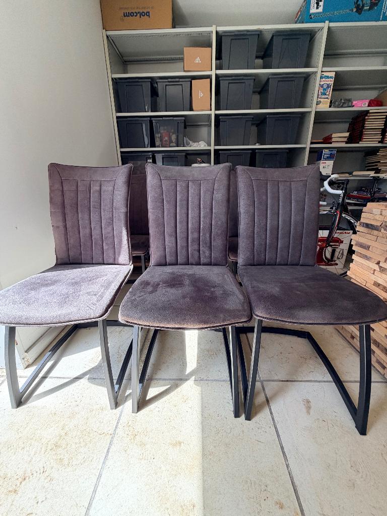 6 eetkamer stoelen, Ophalen, Gebruikt, Stof, Grijs