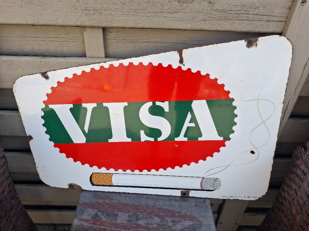 emaille  VISA SIGARETTEN  jaar 1965..dubbelzijdig, Verzamelen, Ophalen of Verzenden, Zo goed als nieuw, Reclamebord