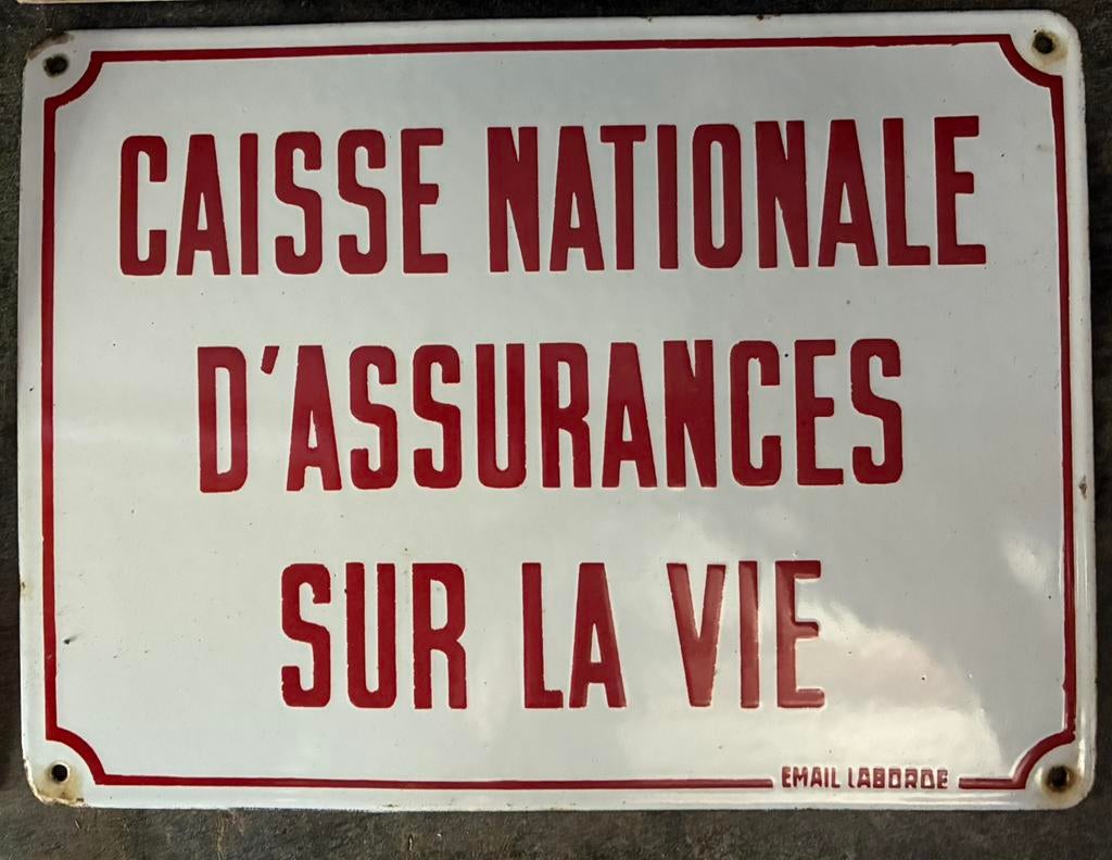 Enseigne émaillée ‘Caisse nationale d’assurances sur la vie’, Enlèvement ou Envoi, Comme neuf