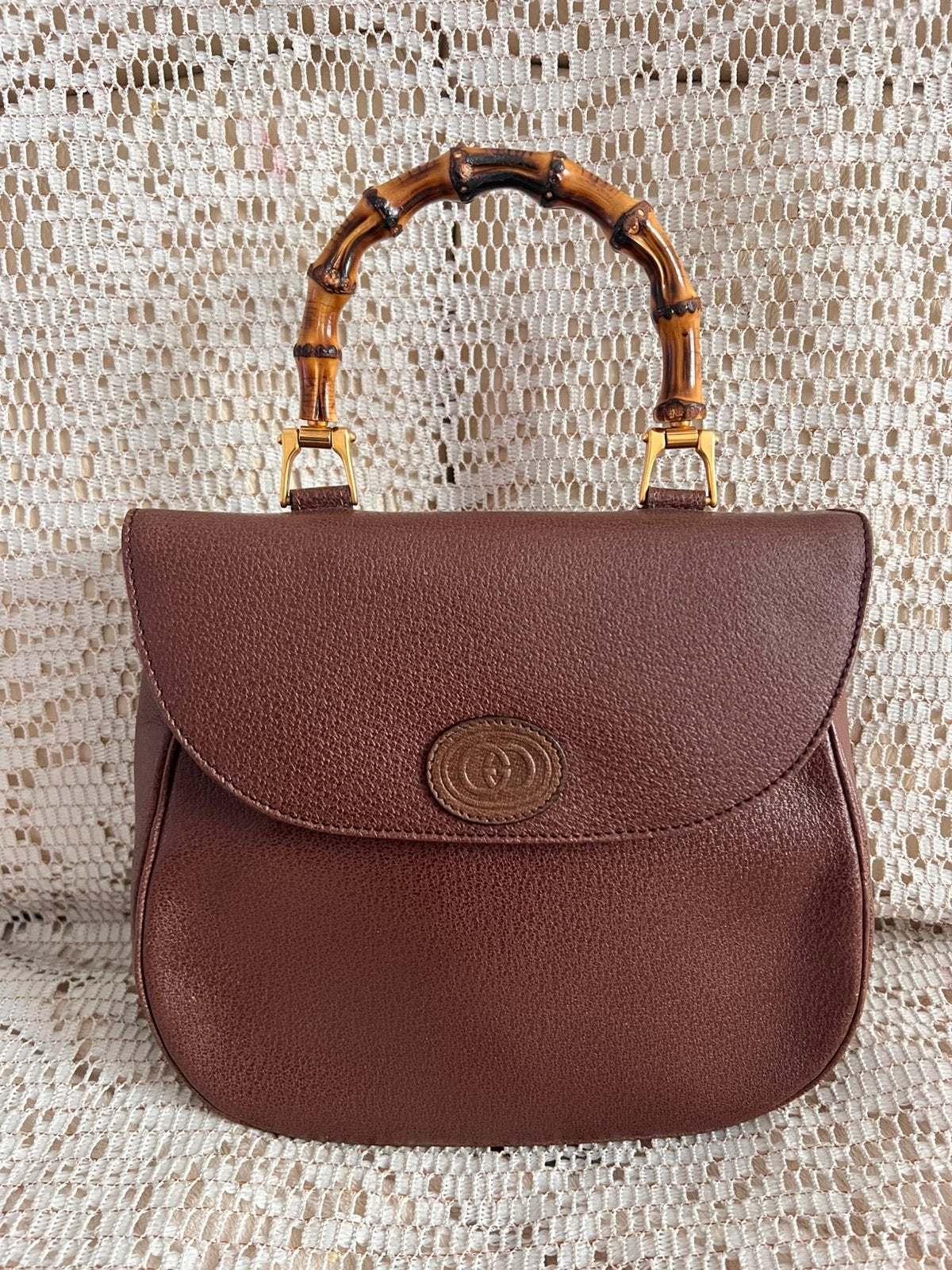 GUCCI vintage bruine leren tas van bamboe, Ophalen of Verzenden, Zo goed als nieuw