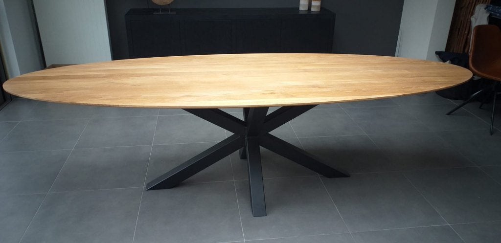 Ovale tafel verjongd eiken, notenhout of bamboe op maat., Huis en Inrichting, Tafels | Eettafels, Nieuw, Ovaal, Eikenhout, Overige houtsoorten