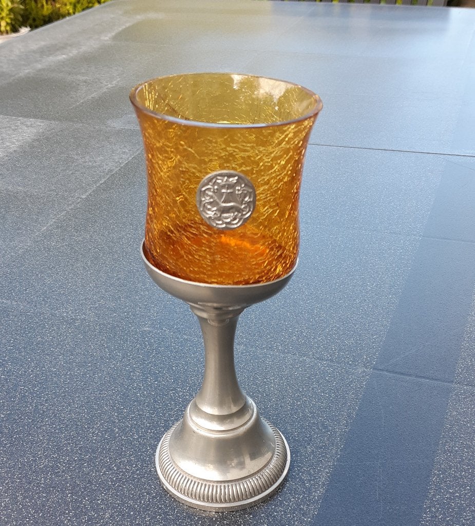 Photophore en verre sur pied en métal, Enlèvement ou Envoi, Verre