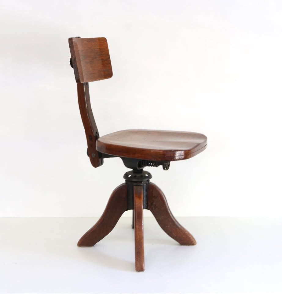 Antique Wooden Desk Chair - Vintage Industriele Bureaustoel, Ophalen