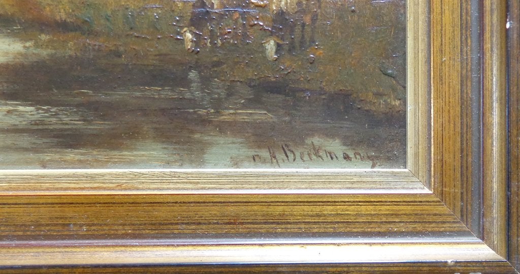 M. H. BEEKMANS / KOEIEN RIVIER / OLIEVERF / 22x31cm / KADER, Paneel, Expressionistisch, Ophalen of Verzenden, Gesigneerd
