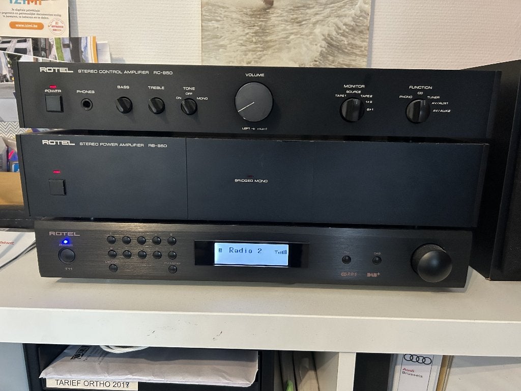 Rotel versterker RB-850 + RC-850 + DAB Tuner T11, Audio, Tv en Foto, Gebruikt, 120 watt of meer, Stereo, Ophalen