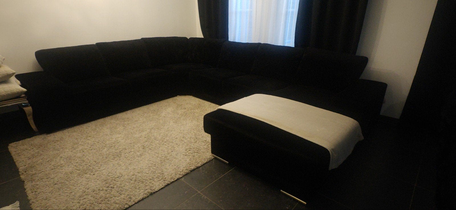 U form bank, woonkamer bank, zwart, glitz., Ophalen, Zo goed als nieuw, Stof, Glitz
