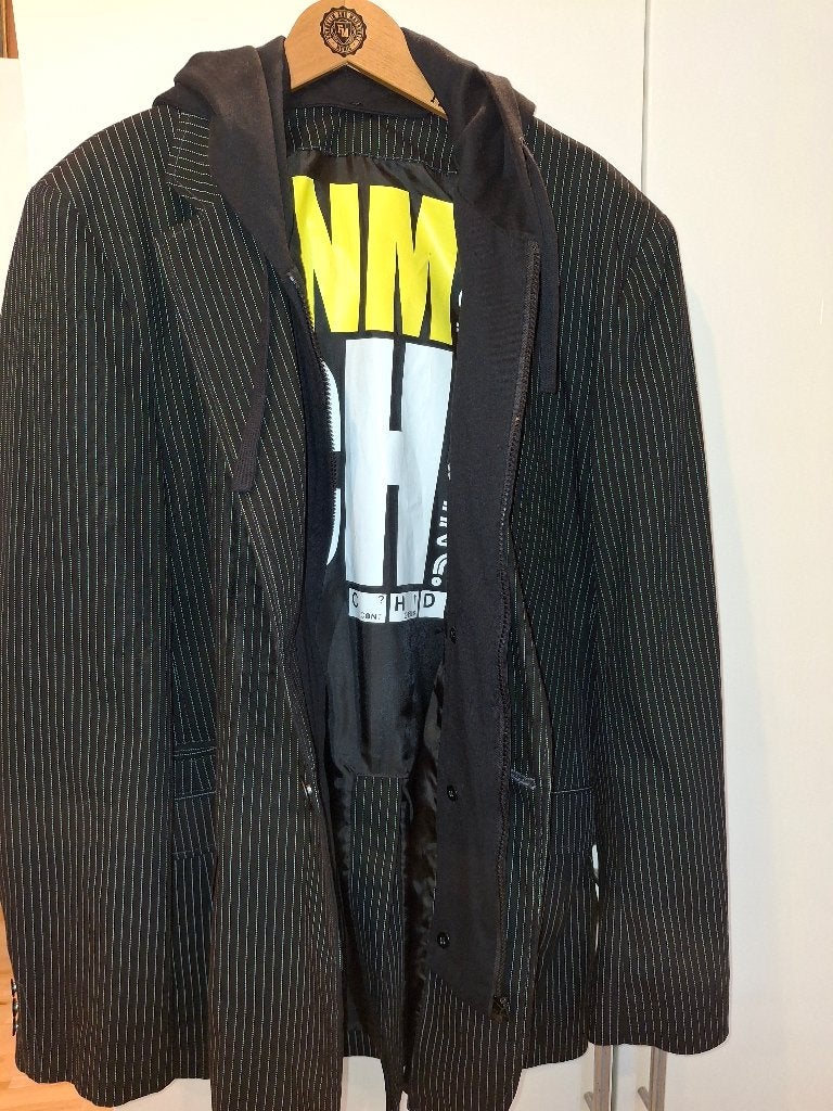 Blazer met capuchon en krijtstreep, Enlèvement, Noir