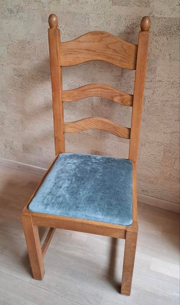 6 chaises de salle à manger, structure en chêne, assise en v, Antiquités & Art, Enlèvement