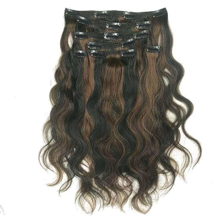 100% REMY HUMAN HAIR - highl&zwart - CLIP INS - WATER WAVE, Verzenden, Nieuw, Pruik of Haarverlenging