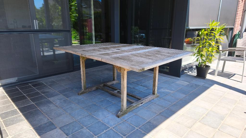 Terrastafel in massief teak hout, Ophalen, Gebruikt, Rechthoekig, Teakhout