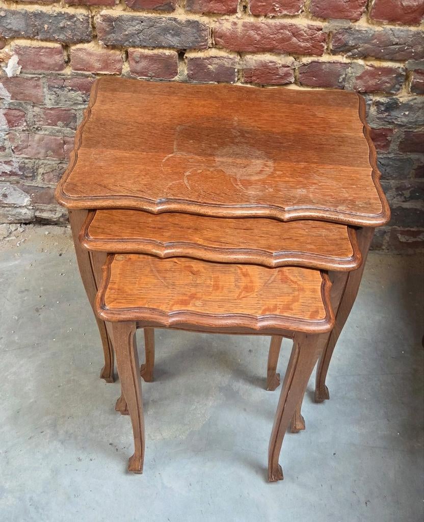 3-Set Houten tafeltjes, Antiek en Kunst, Ophalen