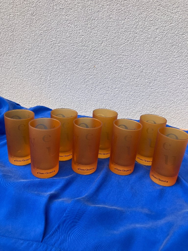 Veuve Clicquot 8 verres givrés orange / bougeoir alphabet, Collections, Enlèvement, Comme neuf, France, Champagne