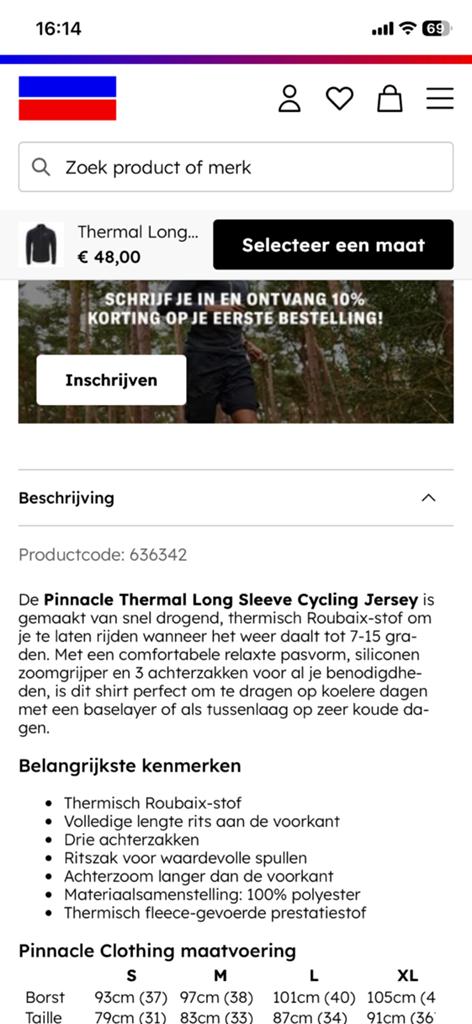 Pinnacle Thermal long sleeve Cycing XL black, Ophalen, Nieuw