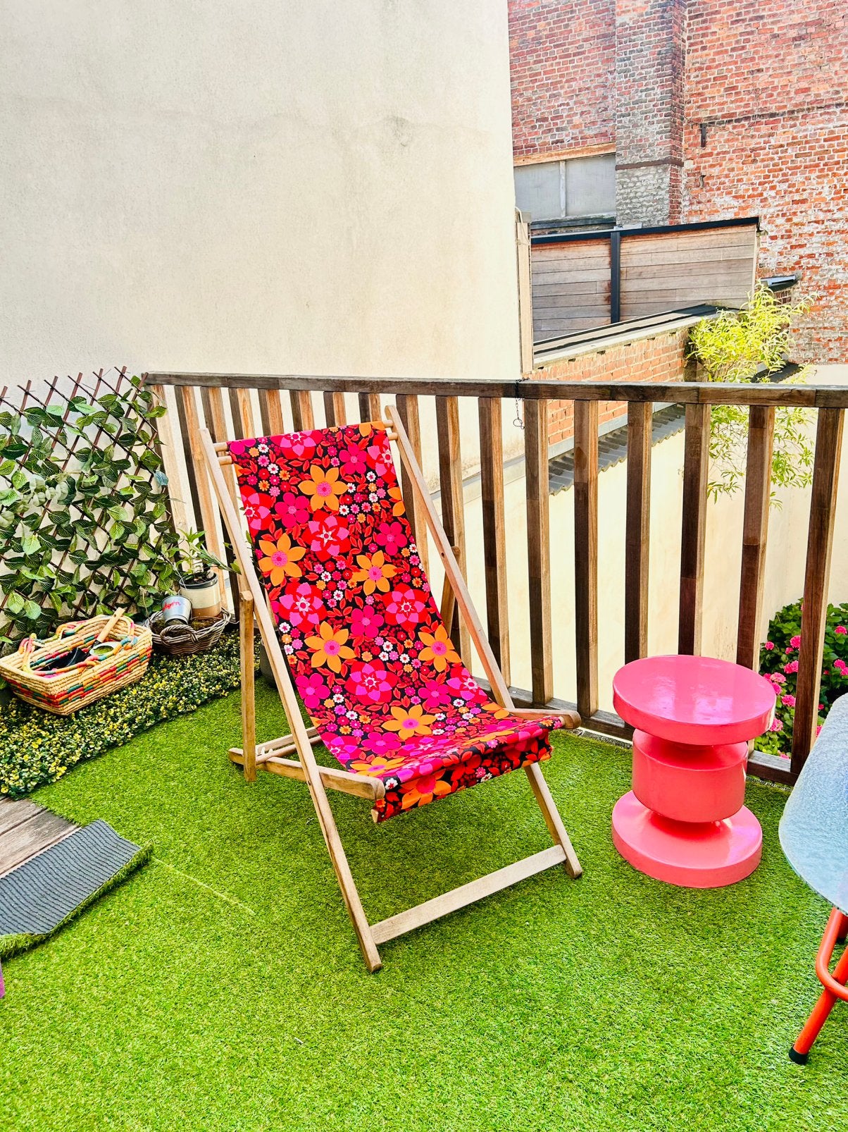 Ligstoel/deckchair perfecte staat felle kleuren bloemen, Ophalen of Verzenden, Zo goed als nieuw, Overige materialen, Verstelbaar
