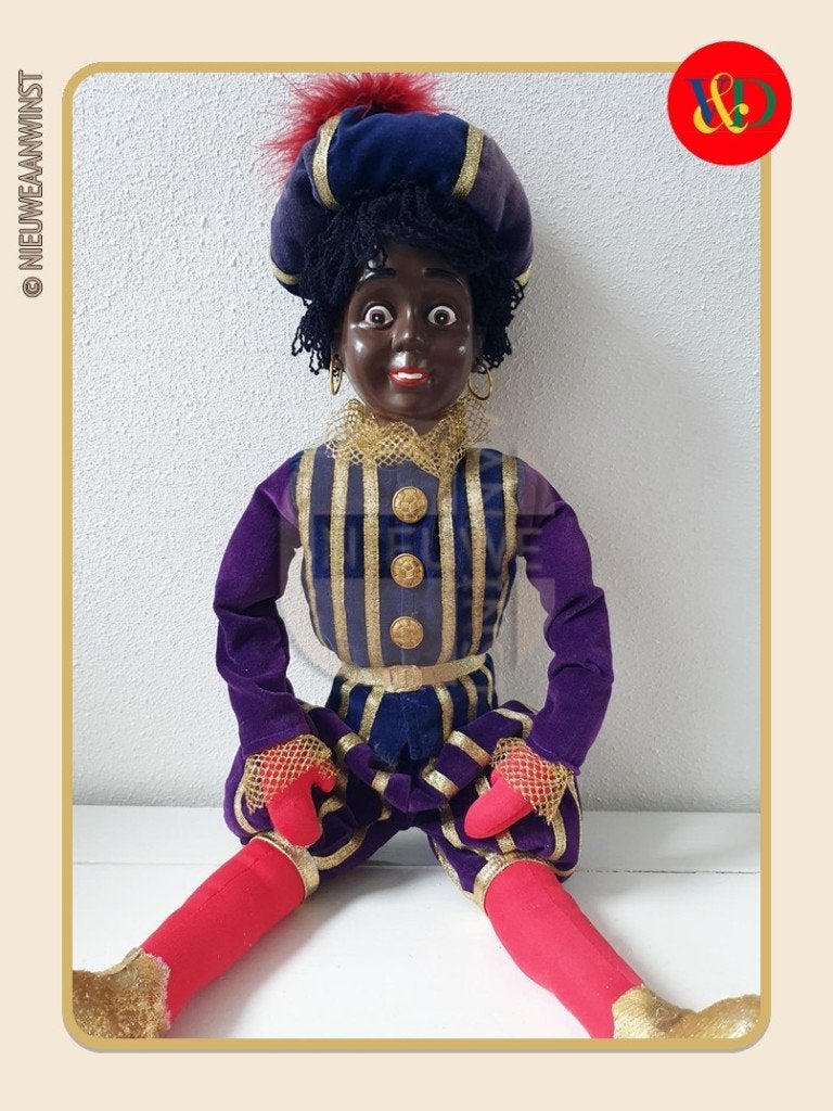 Nostalgische V&D etalage Piet pop - blauw/paars - 60cm, Verzenden, Zo goed als nieuw