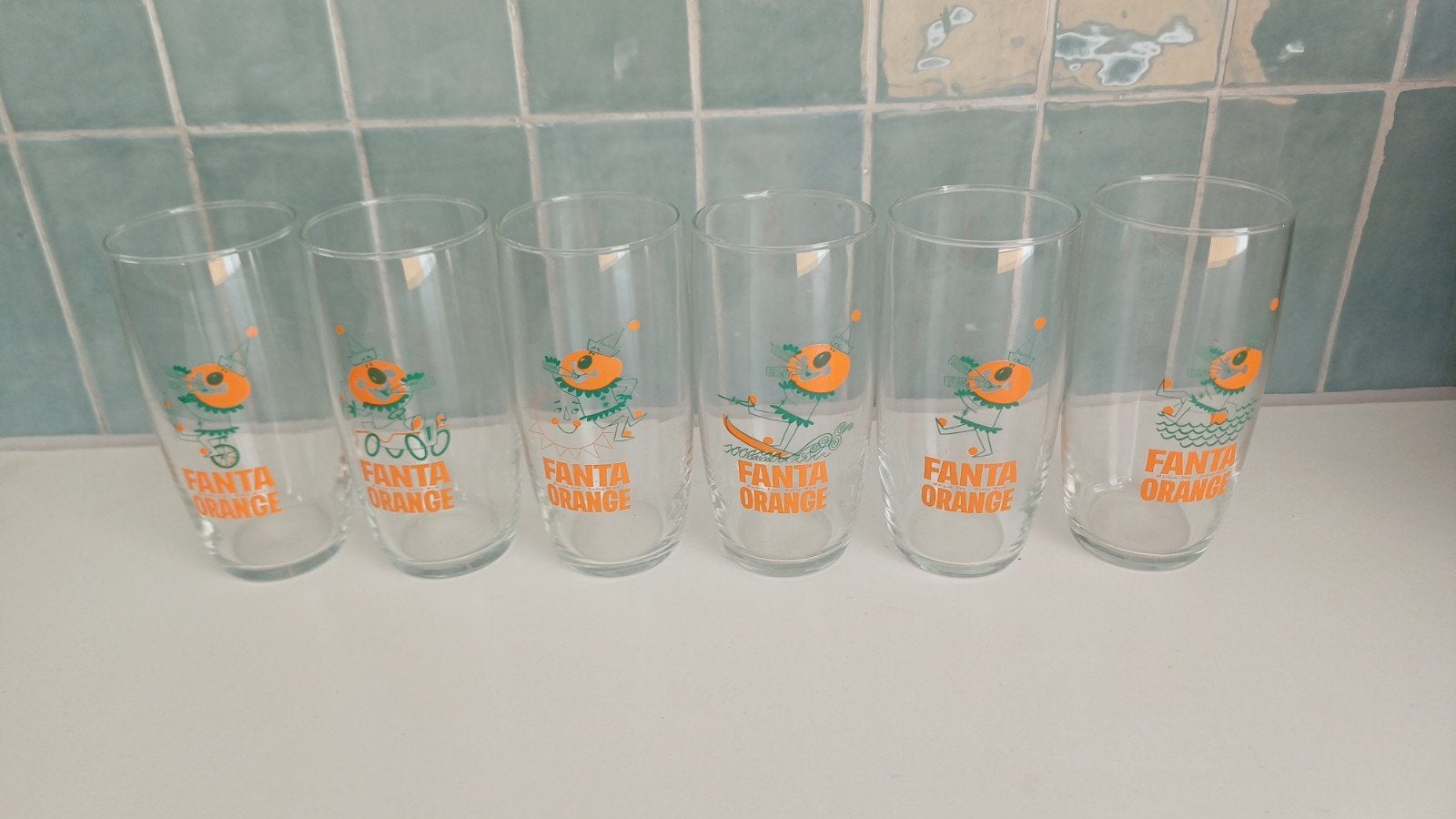 6 vintage fanta-glazen, Verzamelen, Ophalen, Zo goed als nieuw, Frisdrankglas