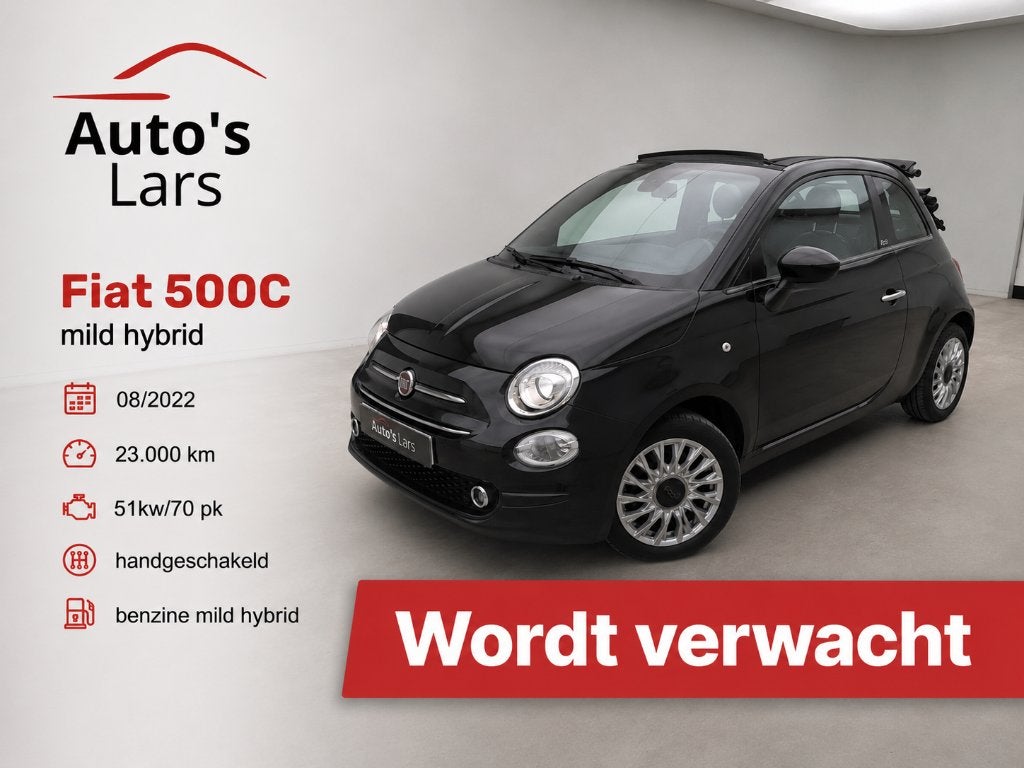 Wordt verwacht Fiat 500c Mild Hybrid 08/2022, Auto's, Voorwielaandrijving, 4 zetels, Stof, Cabriolet