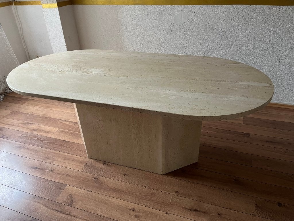 Table à manger en travertin 200x100 cm (pierre naturelle), Maison & Meubles, 100 à 150 cm, Enlèvement, Utilisé, Autres matériaux