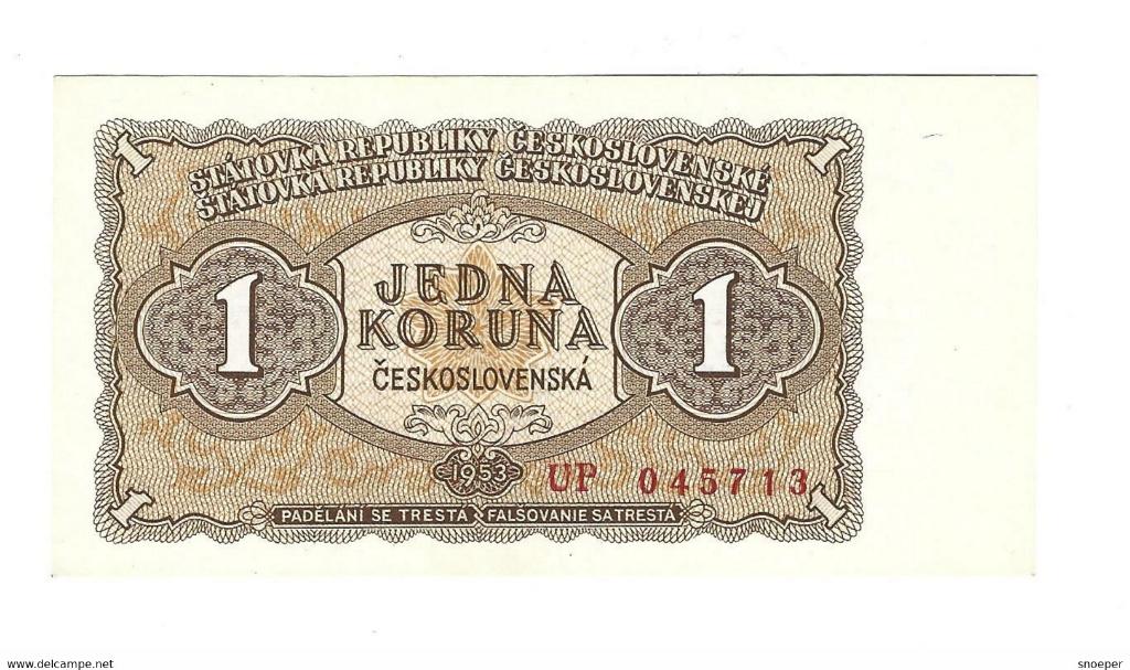 *czechoslovakia 1 koruna 1953 78 unc cat val 80$, Envoi, Autres pays, Billets en vrac
