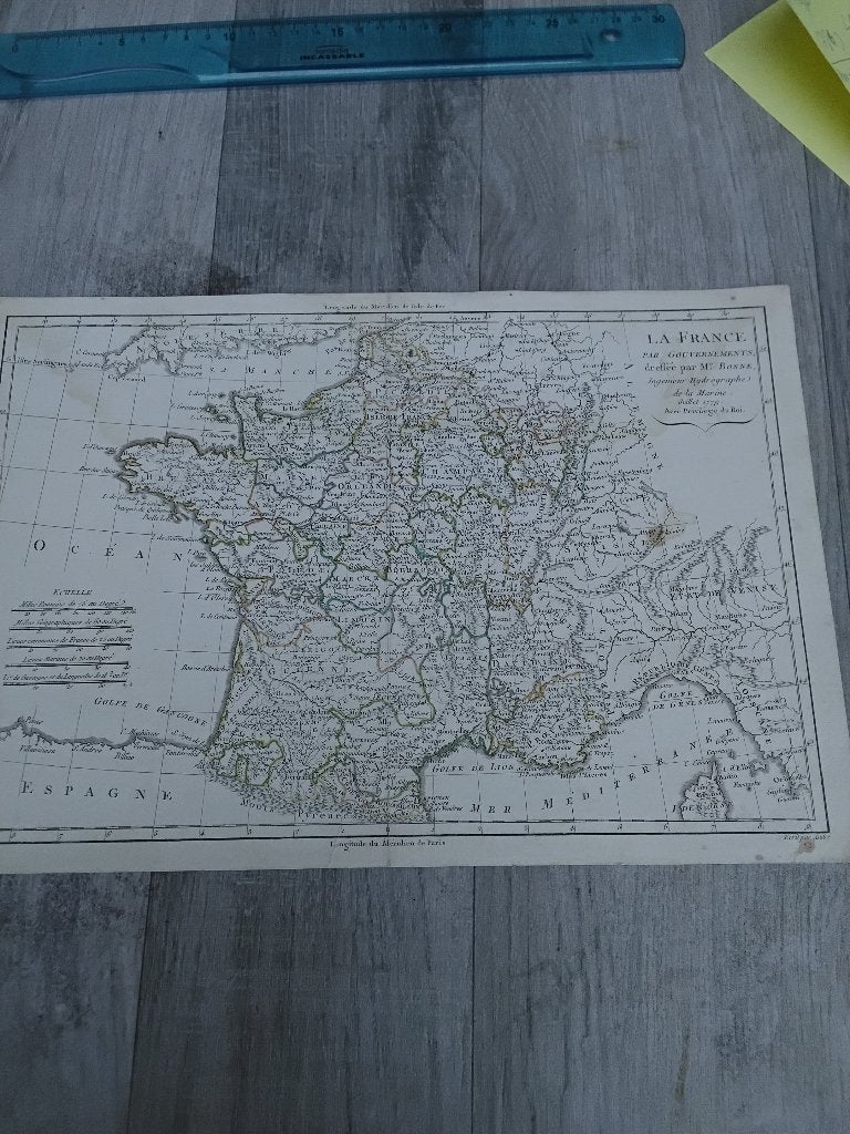 Carte geographique france ,bonne 1771, Livres, Enlèvement ou Envoi, Utilisé, France, Avant 1800
