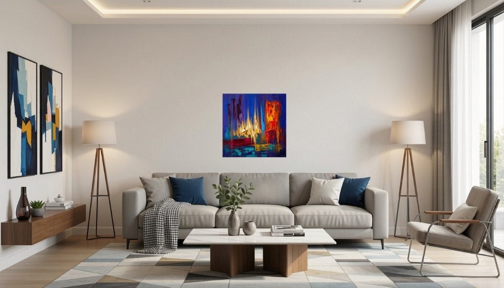 Peinture Abstraite "La Danse Des Flammes" / (60x60 cm), Abstrait, Enlèvement ou Envoi, Technique mixte, Certificat d'authenticité