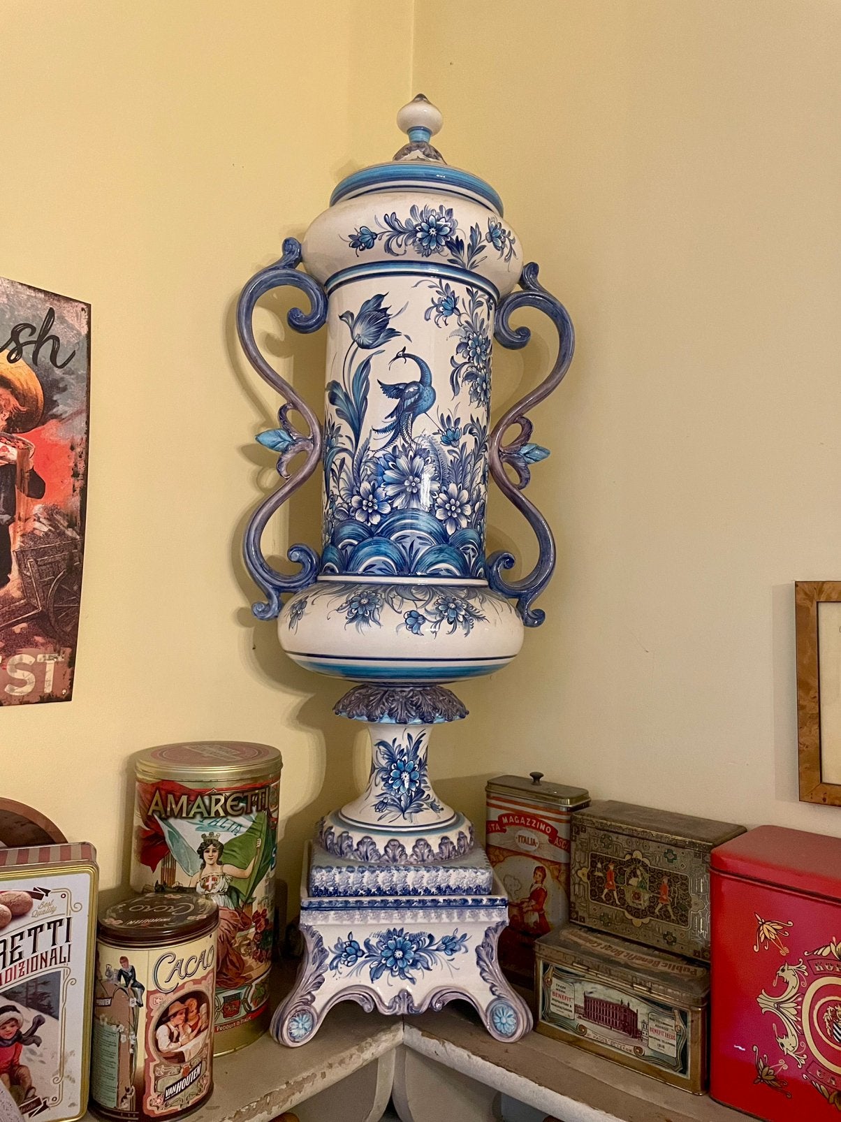 Monumentale Italiaanse Vloervaas Bassano Majolica Keramiek, Ophalen