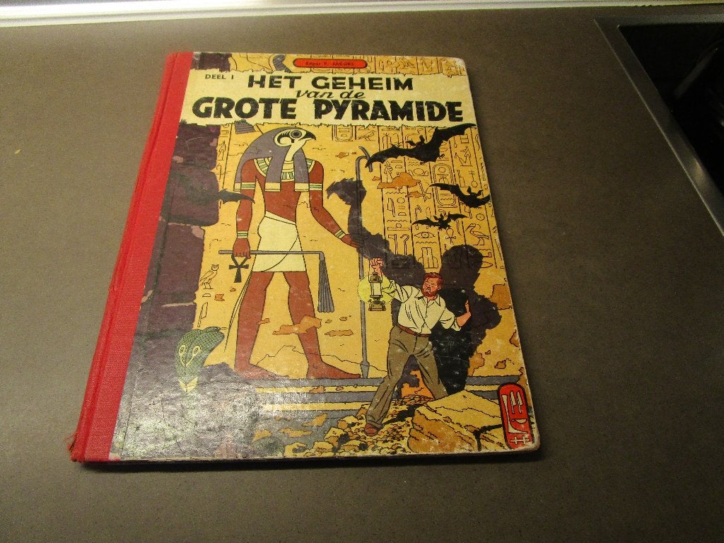 AFGESLOTEN: Geheim van de grote pyramide 1 - 1954 - 1e druk, Boeken, Stripverhalen, Gelezen, Edgar P. Jacobs, Eén stripboek, Ophalen of Verzenden