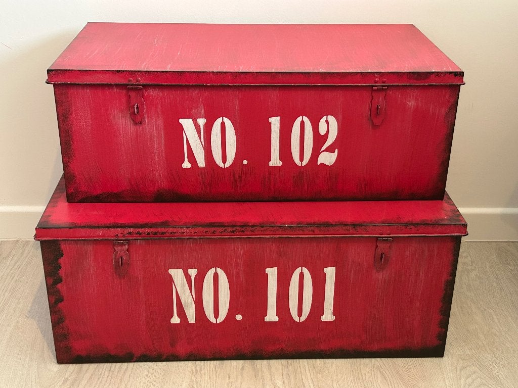 Set van 2 rode opbergkisten, Ophalen, Zo goed als nieuw