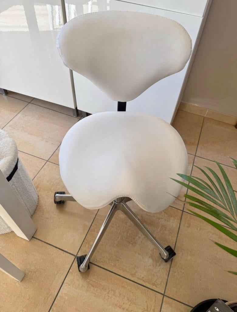 Chaise tabouret selle de cheval avec dossier, Maison & Meubles, Chaises de bureau, Blanc, Ergonomique, Enlèvement