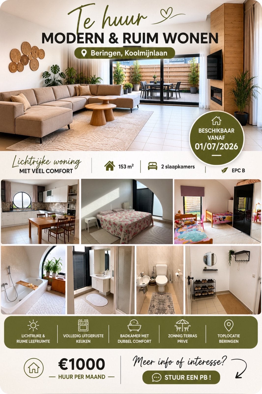 Te huur appartement, 2slaapkamers - BERINGEN, Immo