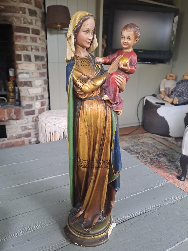 Oude, gipsen madonna 45 cm hgte, Antiek en Kunst, Ophalen