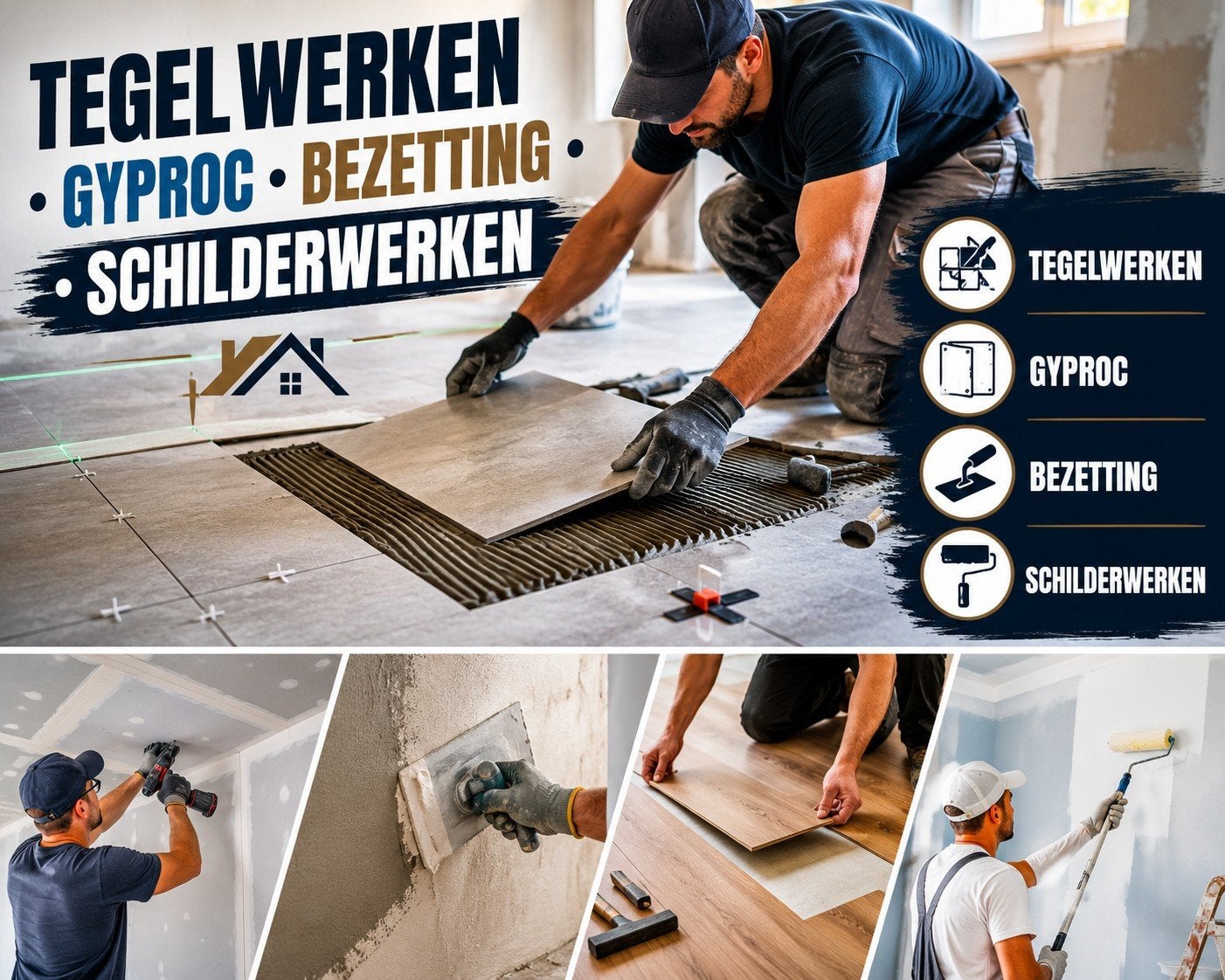 Tegelwerken • Gyproc • Bezetting • Schilderwerken