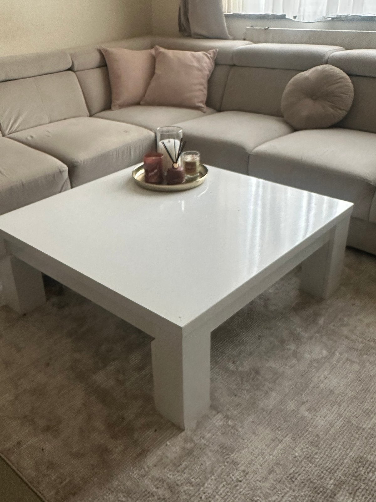 Witte vierkante salontafel, Ophalen, Overige materialen, Gebruikt, 50 tot 100 cm