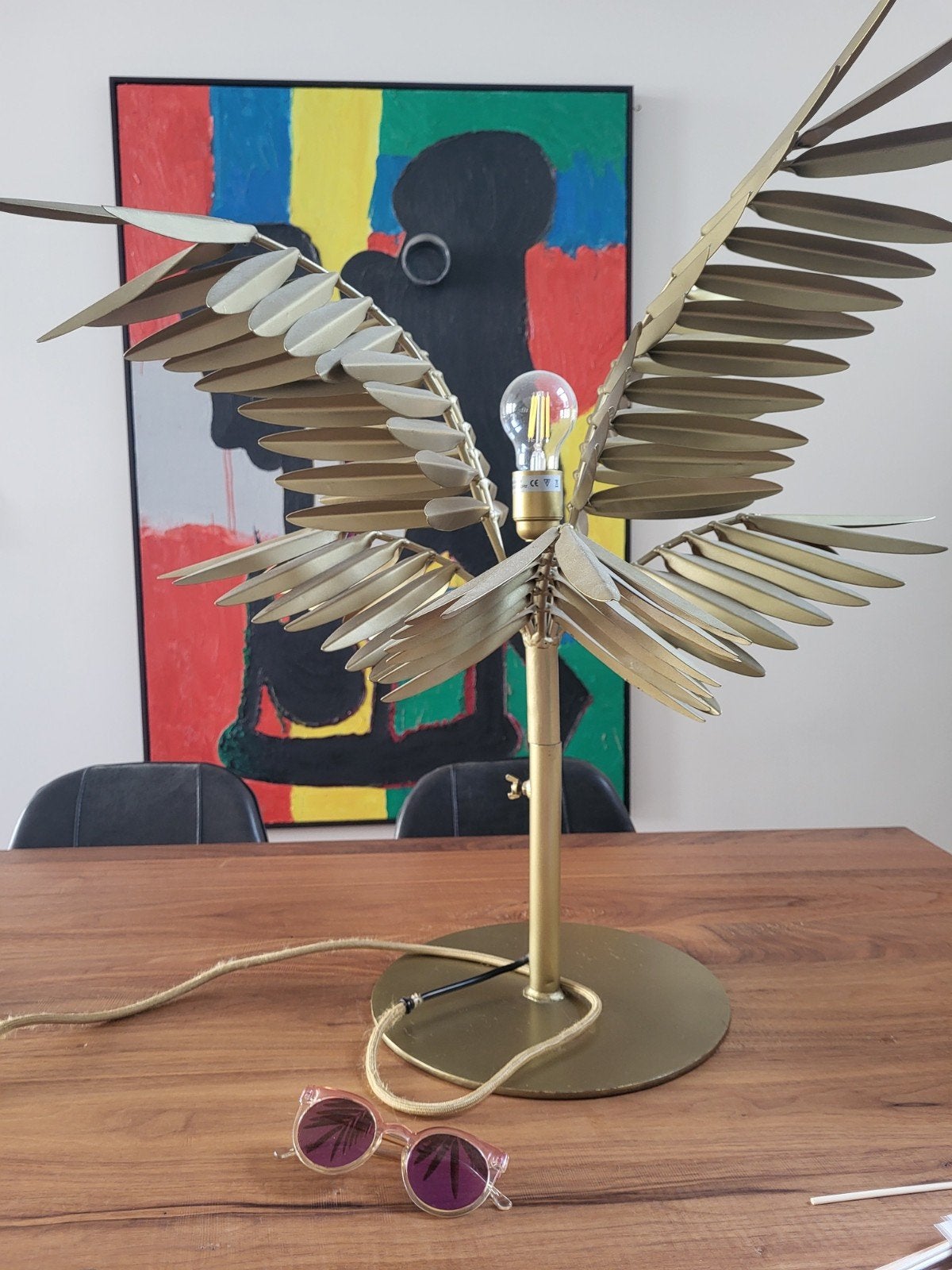 Tafel lamp goud palmbladeren H60 B50, Ophalen, Goud, 60 cm, E27 (groot)