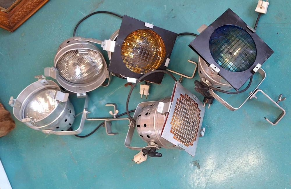 Industriële theaterspot, lamp, lampen, spots., Huis en Inrichting, Gebruikt, Vintage industrieel en stoer wonen, Metaal of Aluminium