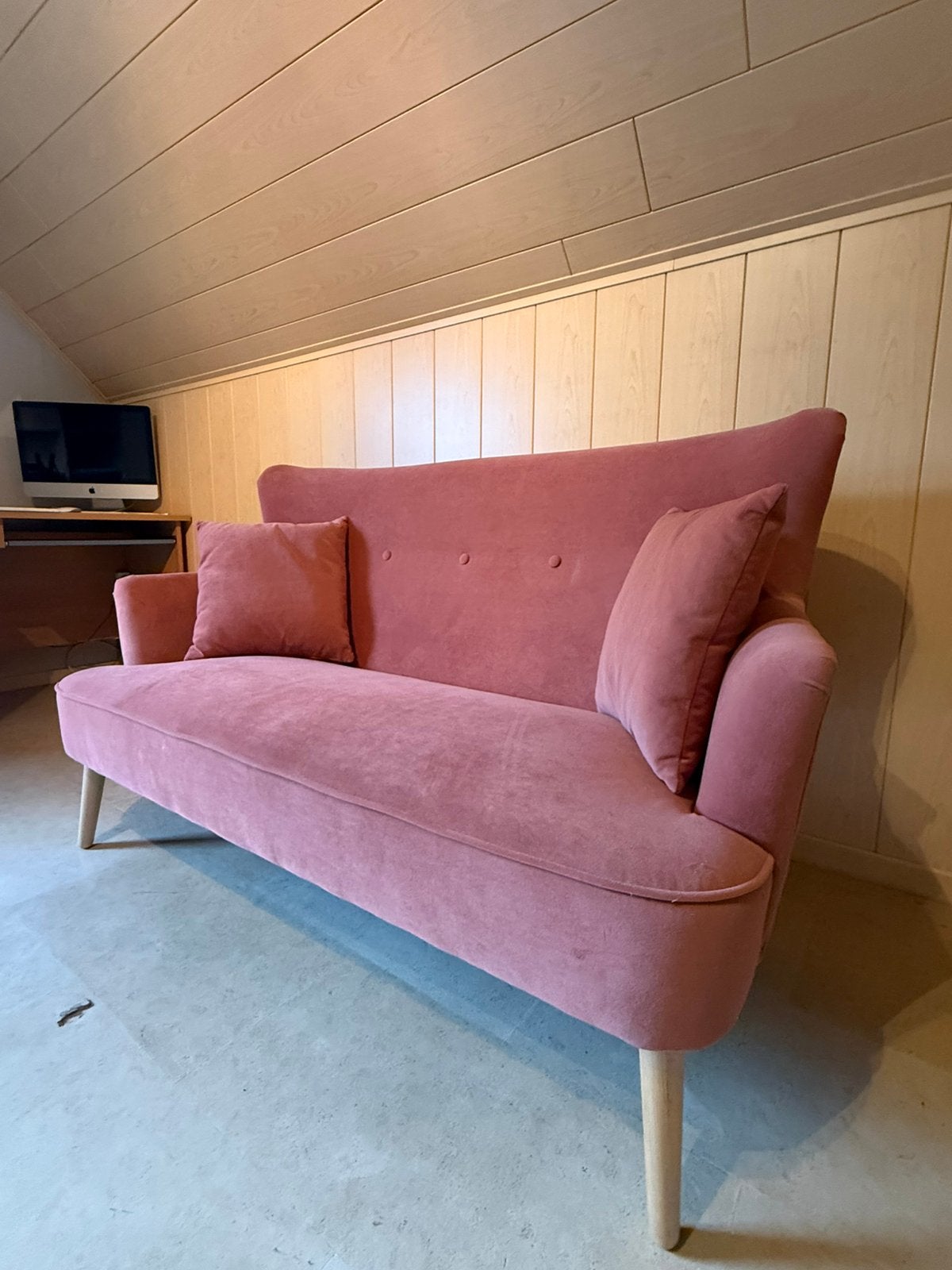 Oud roze velvet zetel, Moins de 75 cm, Comme neuf, Enlèvement, Deux personnes