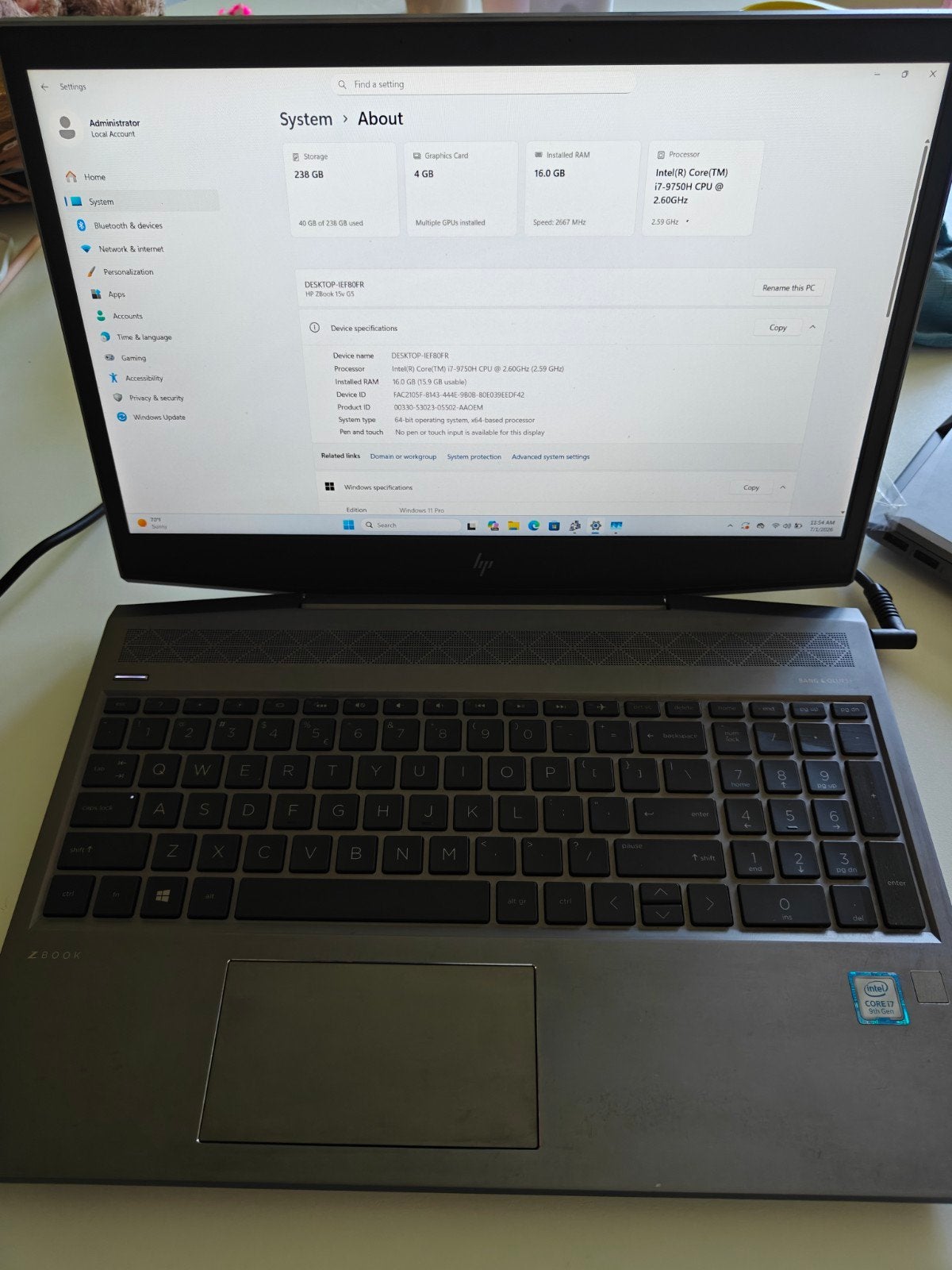 HP ZBook 15v G5, Enlèvement ou Envoi, Qwerty, SSD