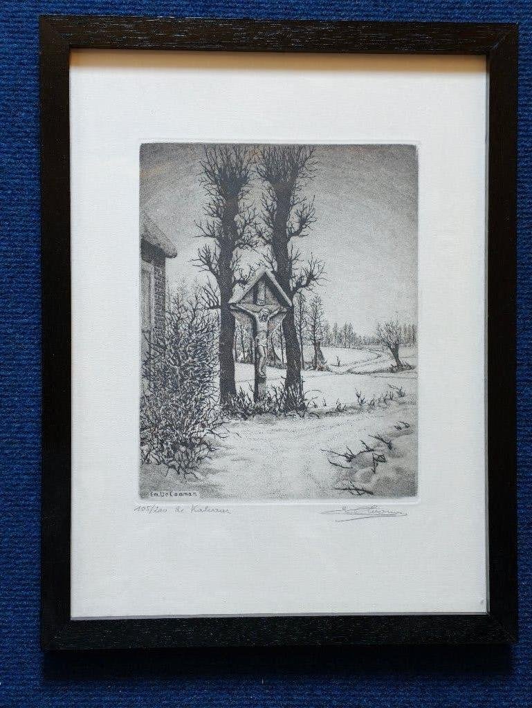 Gravure « Le Calvar » - Emiel De Cooman (105/200), Antiquités & Art, Eau-forte, Paysage, Numéroté, 42 cm