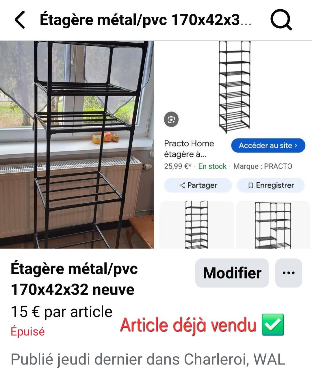 étagère métallique pvc neuf 170x42x32 / Article déjà vendu ✅, Enlèvement, Neuf