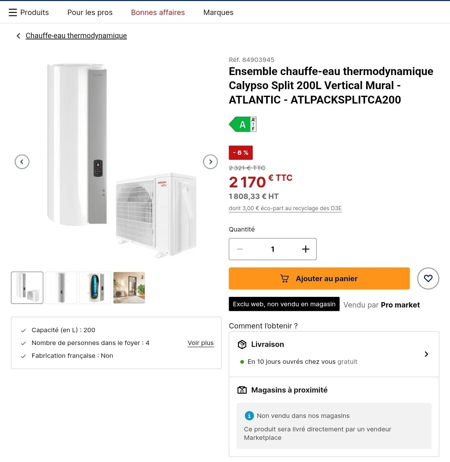 boiler thermodynamique 200l connecté neuf, Bricolage & Construction, Enlèvement
